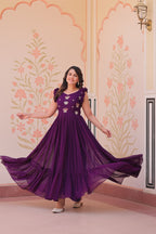 Sonakshi Women's Purple Faux Blooming Beads Embroidered work Anarkali Gown Set - Distacart