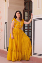 Sonakshi Women's Gold Faux Blooming Beads Embroidered work Anarkali Gown Set - Distacart