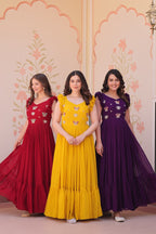 Sonakshi Women's Purple , Maroon & Gold Faux Blooming Beads Embroidered work Anarkali Gown Set - Distacart