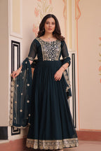 Sonakshi Women's Rama Faux Blooming Embroidered Zari Sequins Work Anarkali Gown Set With Dupatta - Distacart