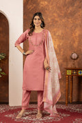 Sonakshi Women's Peach Marina Silk Multi Embroidered Thread With Hand Work Kurta Set With Dupatta - Distacart