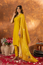 Sonakshi Women's Yellow Roman Silk Multi Embroidered Sequins With Hand Work Kurta Set With Dupatta - Distacart