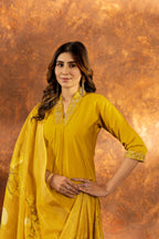 Sonakshi Women's Yellow Roman Silk Multi Embroidered Sequins With Hand Work Kurta Set With Dupatta - Distacart