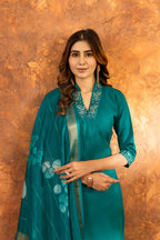 Sonakshi Women's Rama Roman Silk Multi Embroidered Sequins With Hand Work Kurta Set With Dupatta - Distacart