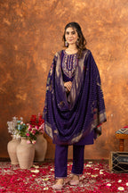 Sonakshi Women's Purple Roman Silk Multi Embroidered Sequins With Hand Work Kurta Set With Dupatta - Distacart