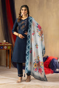 Sonakshi Women's Navy Blue Viscose Mango Silk Multi Embroidered Sequins With Hand Work Kurta Set With Dupatta - Distacart