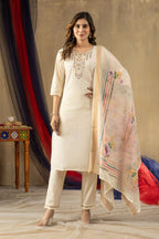 Sonakshi Women's Off White Shimmer Gold Silk Multi Embroidered Sequins With Hand Work Kurta Set With Dupatta - Distacart