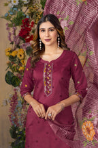 Sonakshi Women's Onion Roman Silk Multi Embroidered Sequins With Hand Work Kurta Set With Dupatta - Distacart