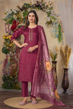 Sonakshi Women's Onion Roman Silk Multi Embroidered Sequins With Hand Work Kurta Set With Dupatta - Distacart