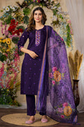 Sonakshi Women's Purple Roman Silk Multi Embroidered Sequins With Hand Work Kurta Set With Dupatta - Distacart