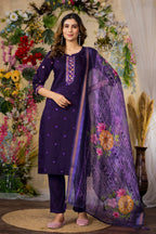 Sonakshi Women's Purple Roman Silk Multi Embroidered Sequins With Hand Work Kurta Set With Dupatta - Distacart