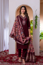 Sonakshi Women's Wine Marina Viscose Silk Multi Embroidered Sequins With Hand Work Kurta Set With Dupatta - Distacart