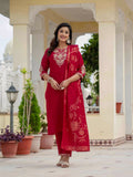 Sonakshi Women's Maroon Premium Roman Silk Coding Embroidered Work Kurta Set With Dupatta - Distacart