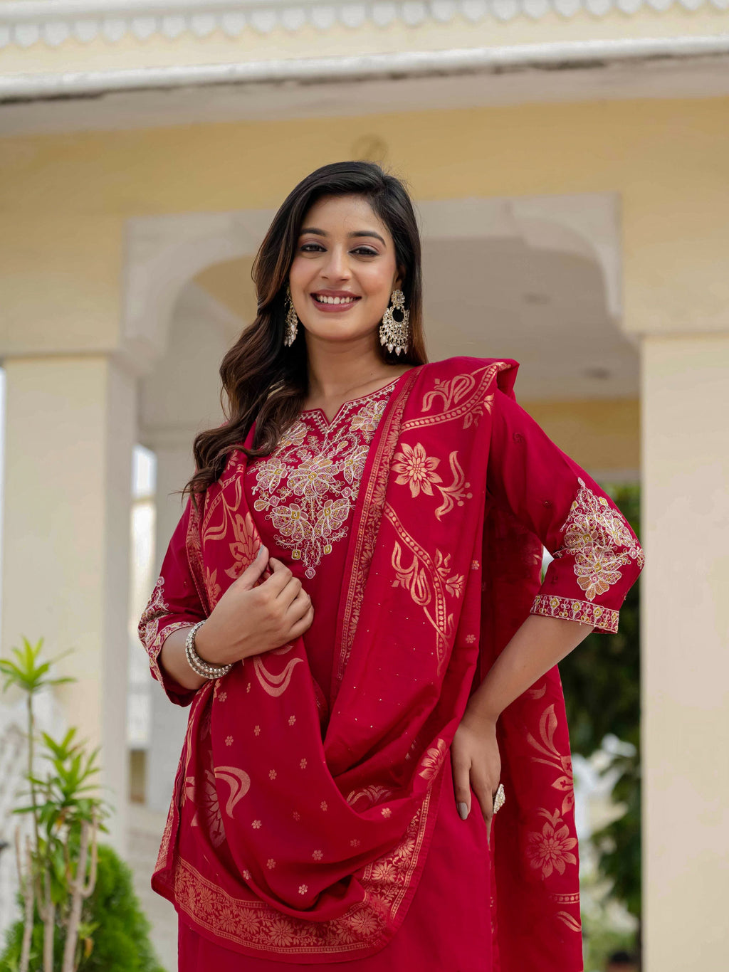 Sonakshi Women's Maroon Premium Roman Silk Coding Embroidered Work Kurta Set With Dupatta - Distacart