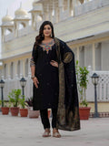 Sonakshi Women's Black Premium Roman Silk Coding Embroidered Work Kurta Set With Dupatta - Distacart