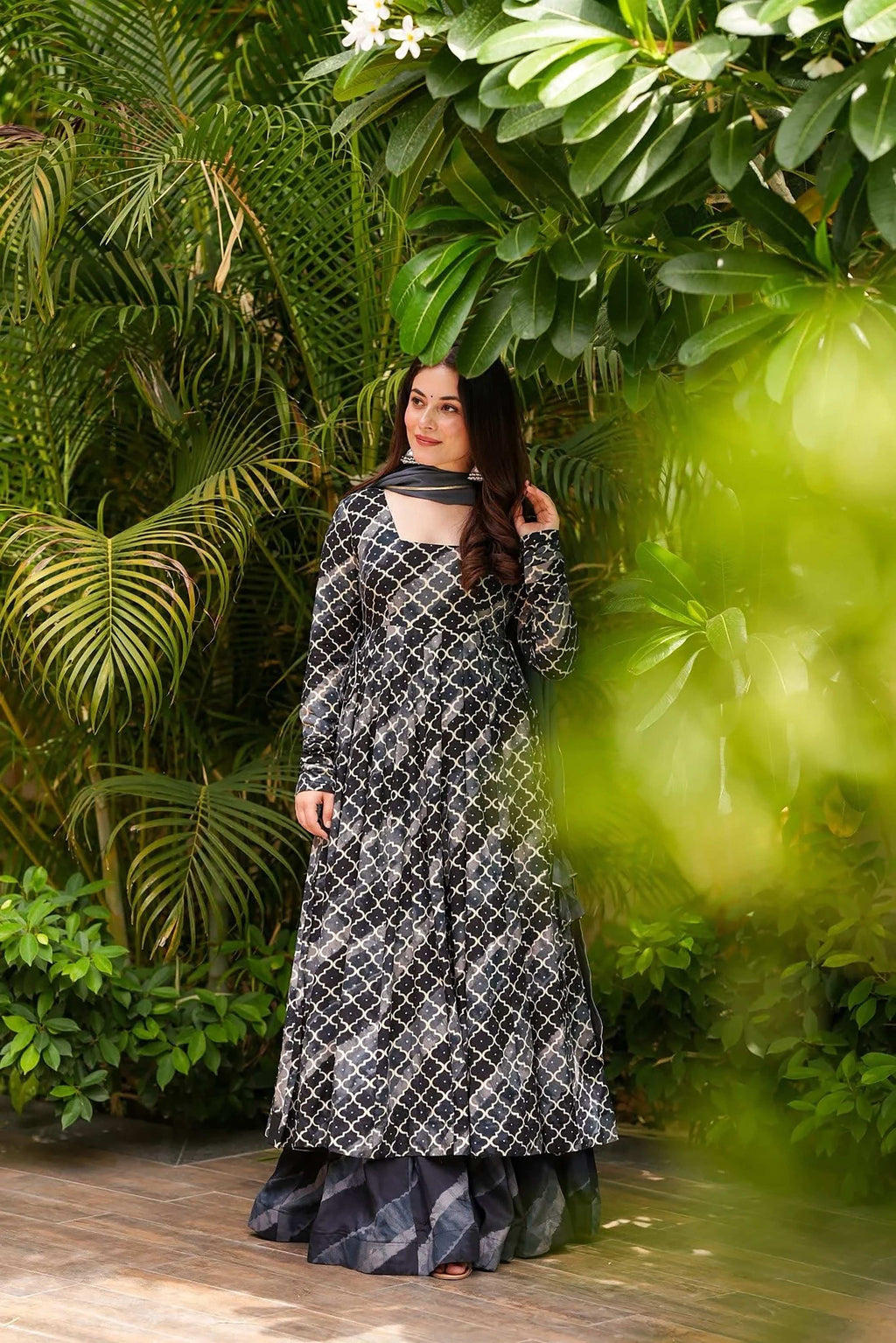 Sonakshi Women's Black Masleen With Heavy Digital Printed Anarkali Gown Set With Dupatta - Distacart