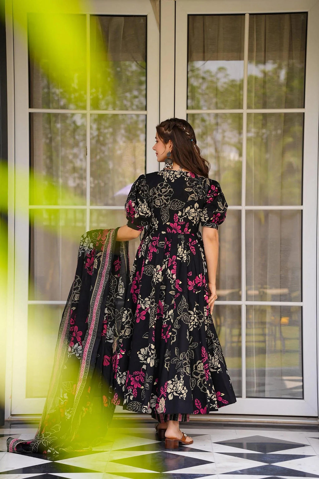 Sonakshi Women's Black Masleen With Heavy Digital Printed Anarkali Gown Set With Dupatta - Distacart