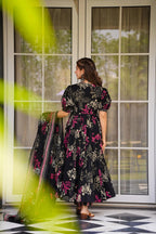 Sonakshi Women's Black Masleen With Heavy Digital Printed Anarkali Gown Set With Dupatta - Distacart