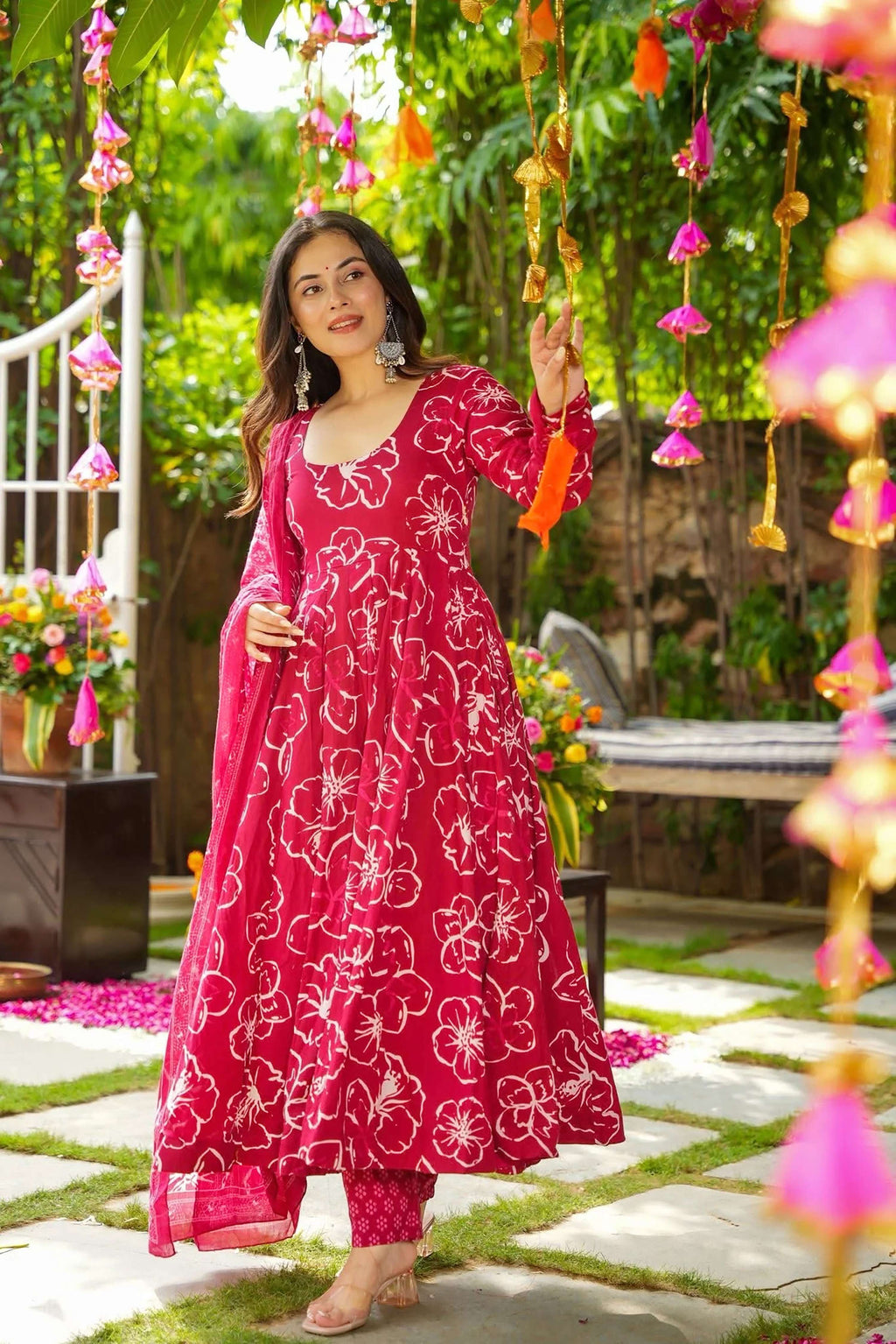 Sonakshi Women's Pink Masleen With Heavy Digital Printed Anarkali Gown Set With Dupatta - Distacart