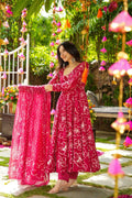Sonakshi Women's Pink Masleen With Heavy Digital Printed Anarkali Gown Set With Dupatta - Distacart