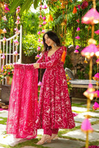Sonakshi Women's Pink Masleen With Heavy Digital Printed Anarkali Gown Set With Dupatta - Distacart