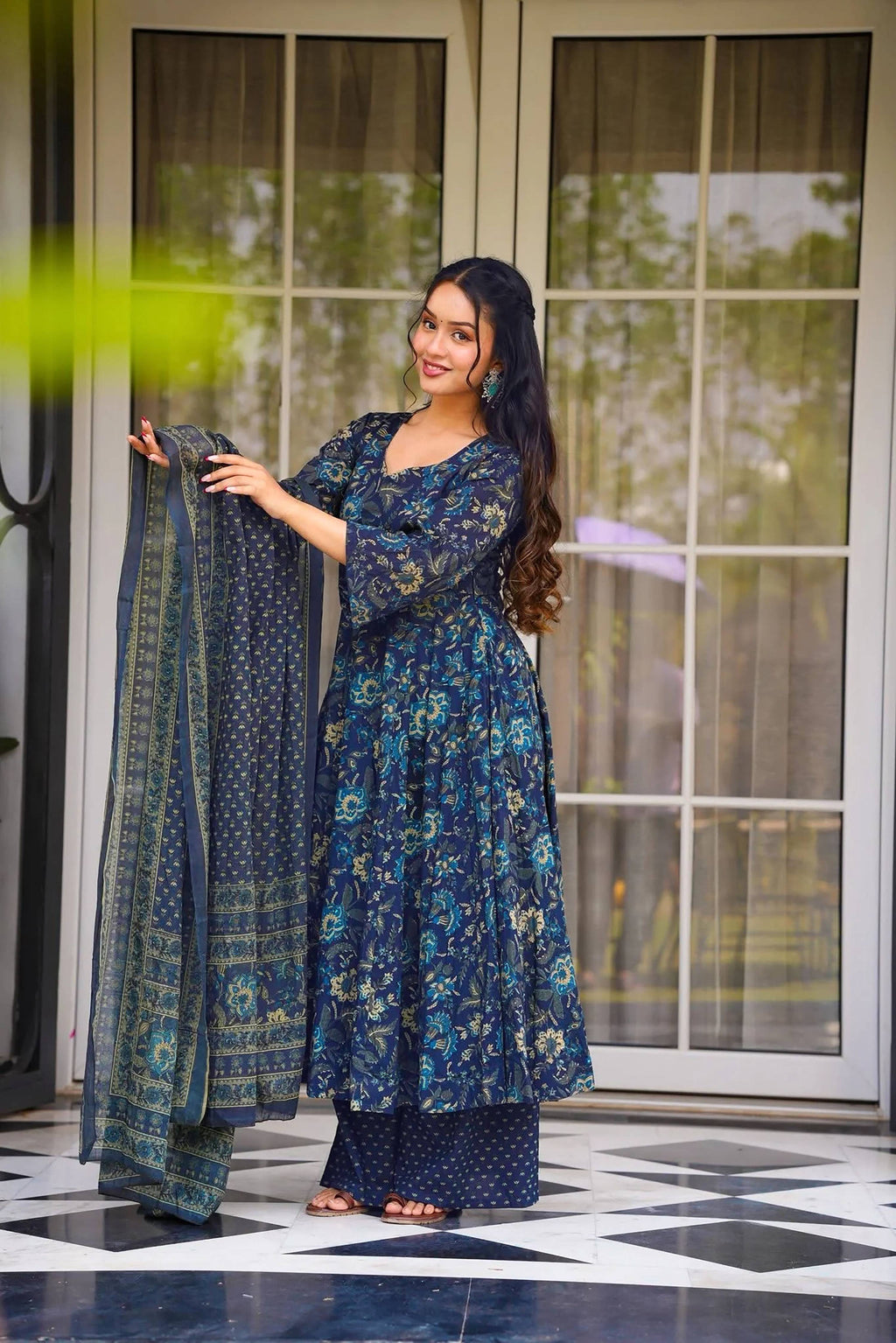 Sonakshi Women's Navy Masleen With Heavy Digital Printed Anarkali Gown Set With Dupatta - Distacart
