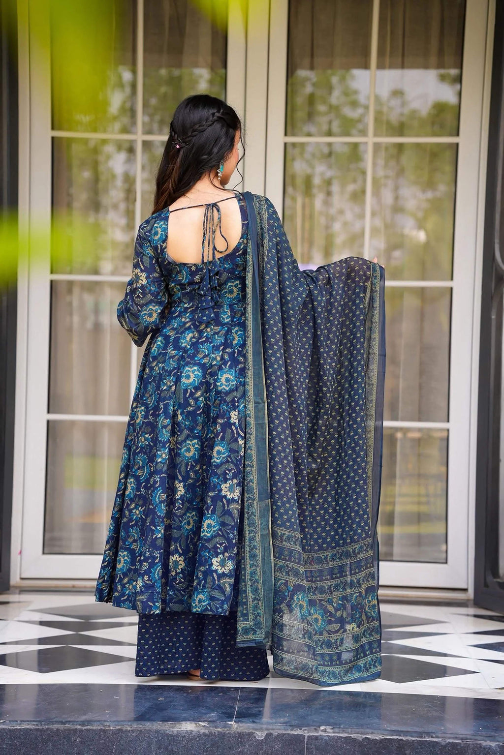 Sonakshi Women's Navy Masleen With Heavy Digital Printed Anarkali Gown Set With Dupatta - Distacart