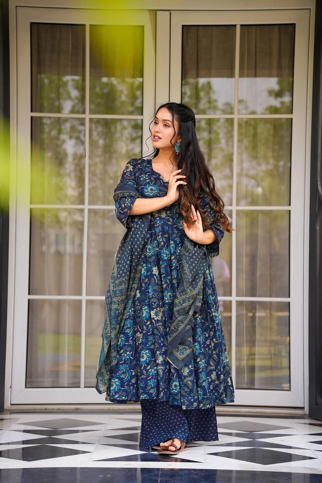 Sonakshi Women's Navy Masleen With Heavy Digital Printed Anarkali Gown Set With Dupatta - Distacart