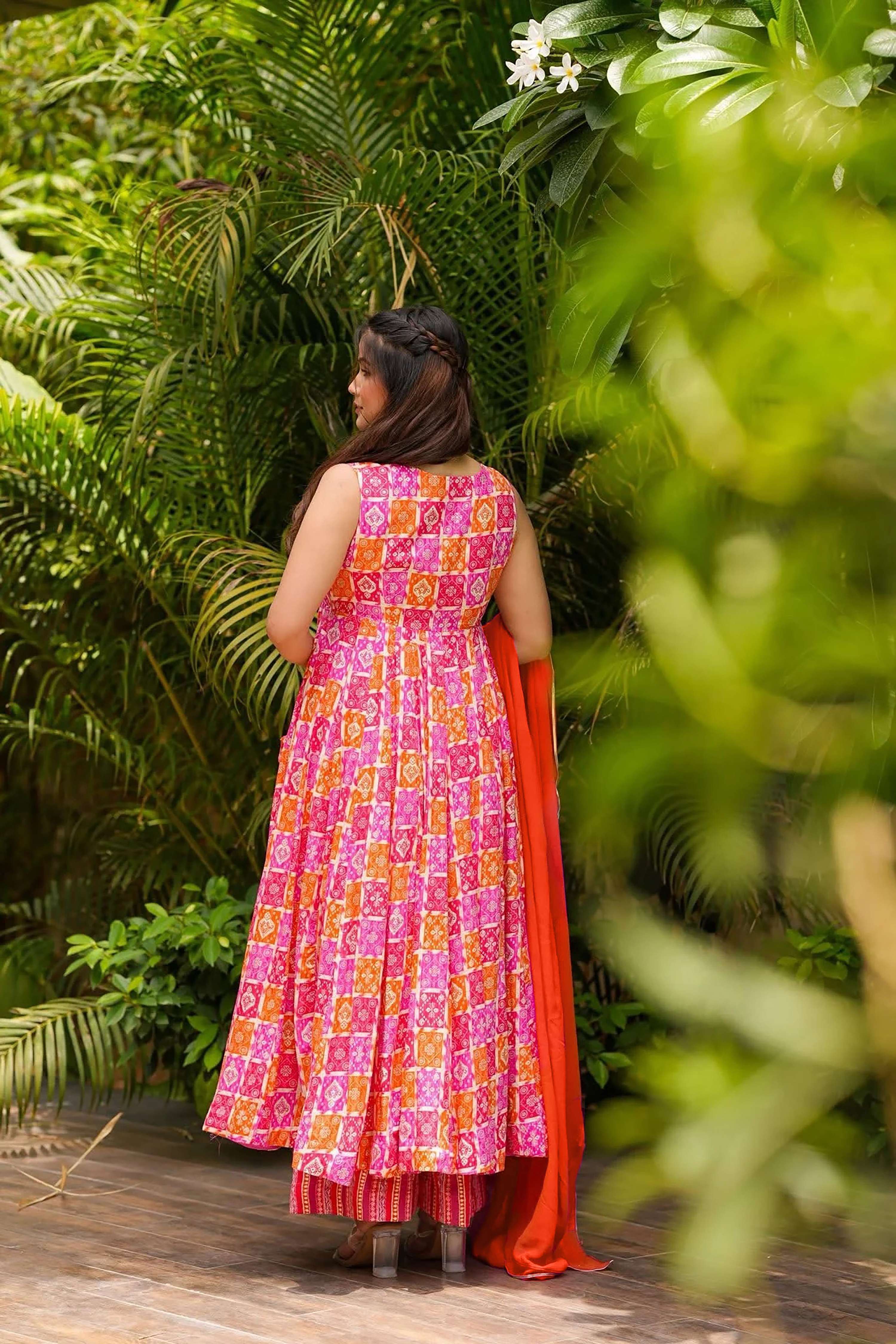 Sonakshi Women's Pink Masleen With Heavy Digital Printed Anarkali Gown Set With Dupatta - Distacart
