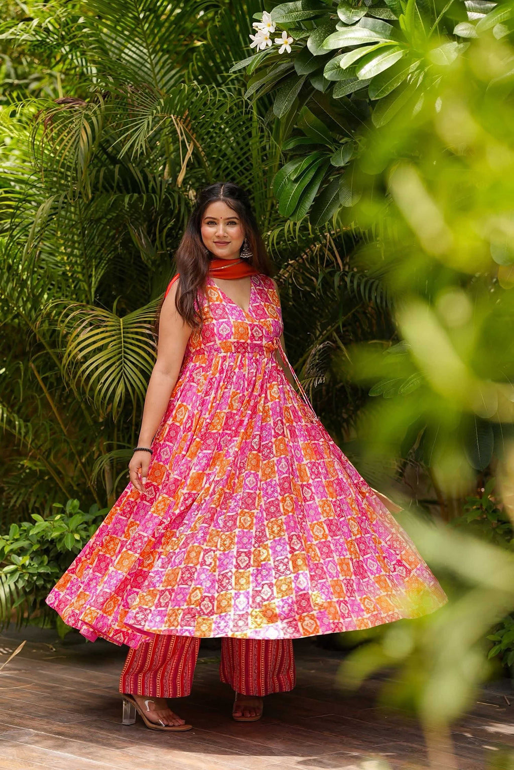 Sonakshi Women's Pink Masleen With Heavy Digital Printed Anarkali Gown Set With Dupatta - Distacart