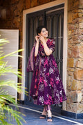 Sonakshi Women's Purple Masleen With Heavy Digital Printed Anarkali Gown Set With Dupatta - Distacart