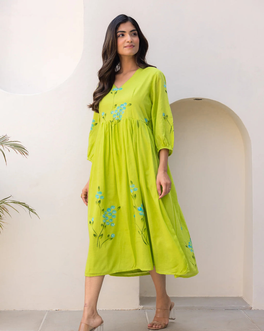 Sonakshi Women's Parrot Kota Checks With Heavy Digital Printed Anarkali Gown Set - Distacart