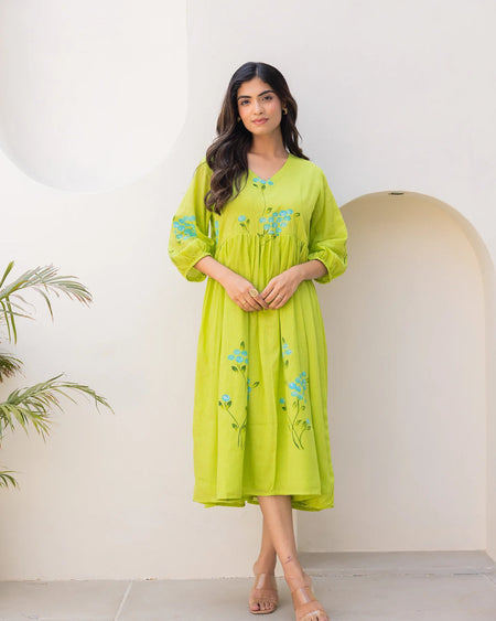 Sonakshi Women's Parrot Kota Checks With Heavy Digital Printed Anarkali Gown Set