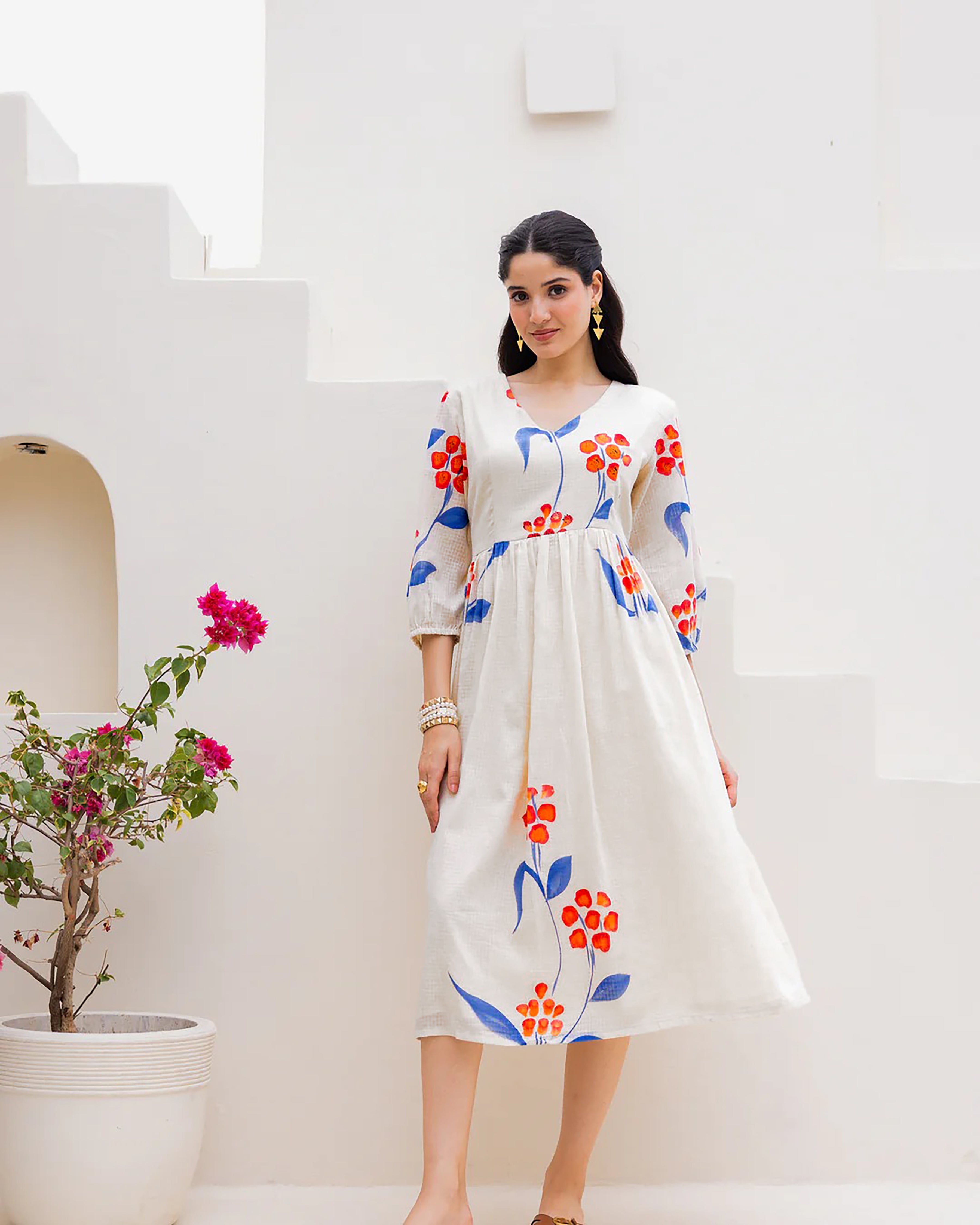 Sonakshi Women's White Kota Checks With Heavy Digital Printed Anarkali Gown Set - Distacart