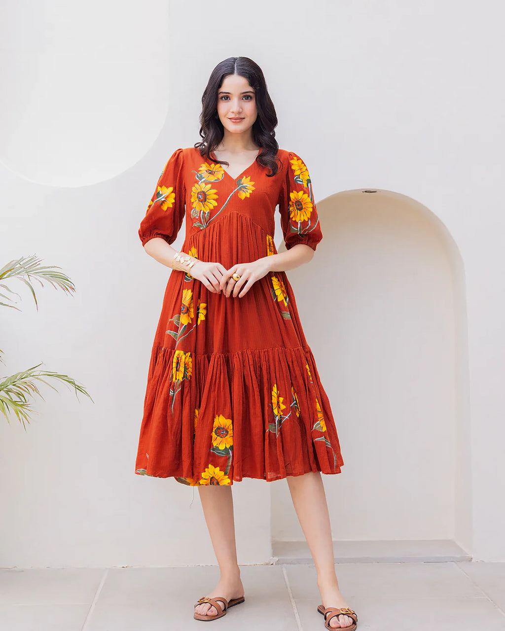 Sonakshi Women's Rust Kota Checks With Heavy Digital Printed Anarkali Gown Set - Distacart