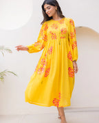 Sonakshi Women's Yellow Kota Checks With Heavy Digital Printed Anarkali Gown Set - Distacart