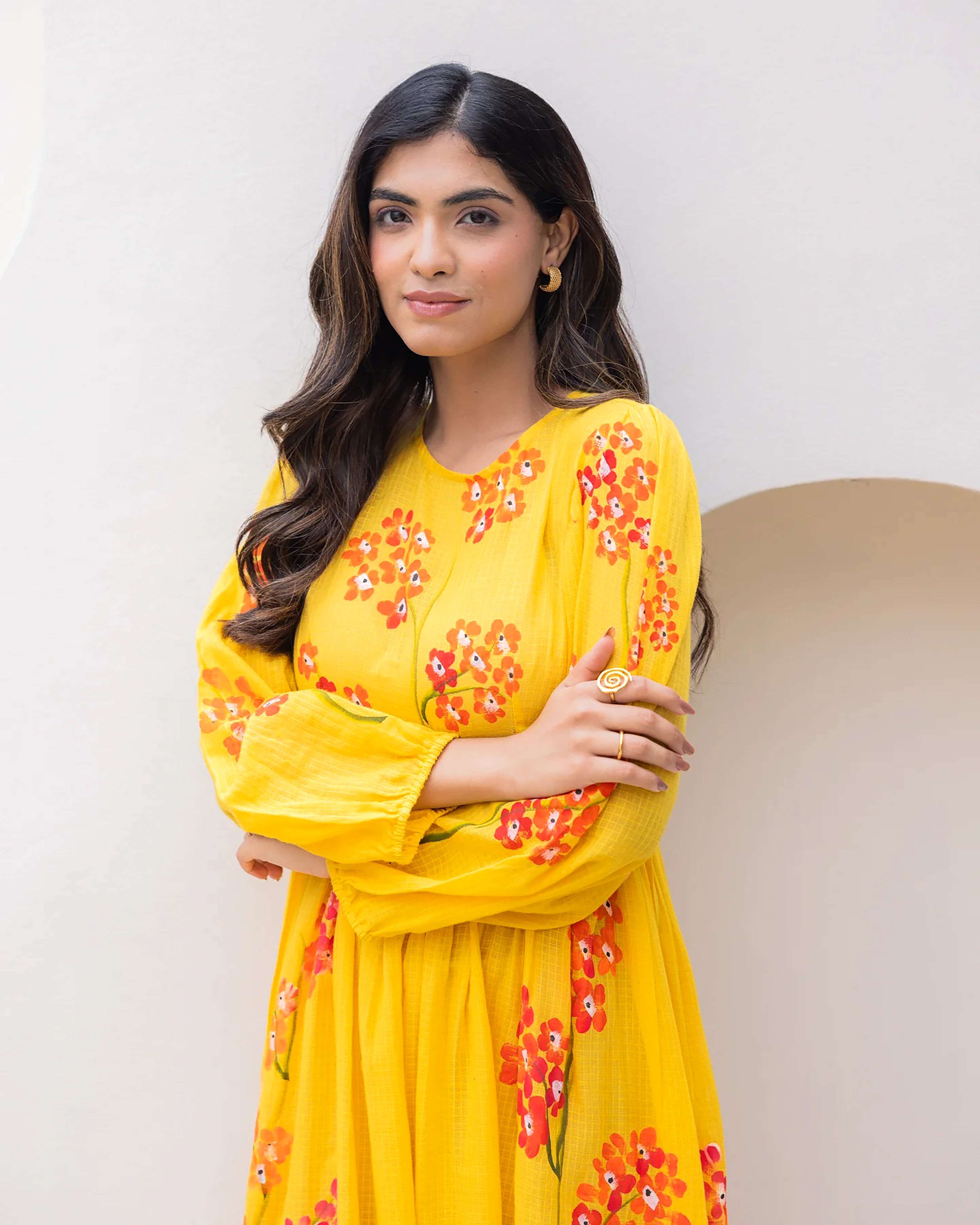 Sonakshi Women's Yellow Kota Checks With Heavy Digital Printed Anarkali Gown Set - Distacart