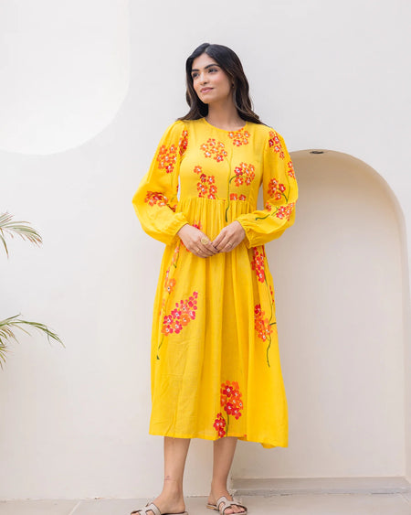 Sonakshi Women's Yellow Kota Checks With Heavy Digital Printed Anarkali Gown Set