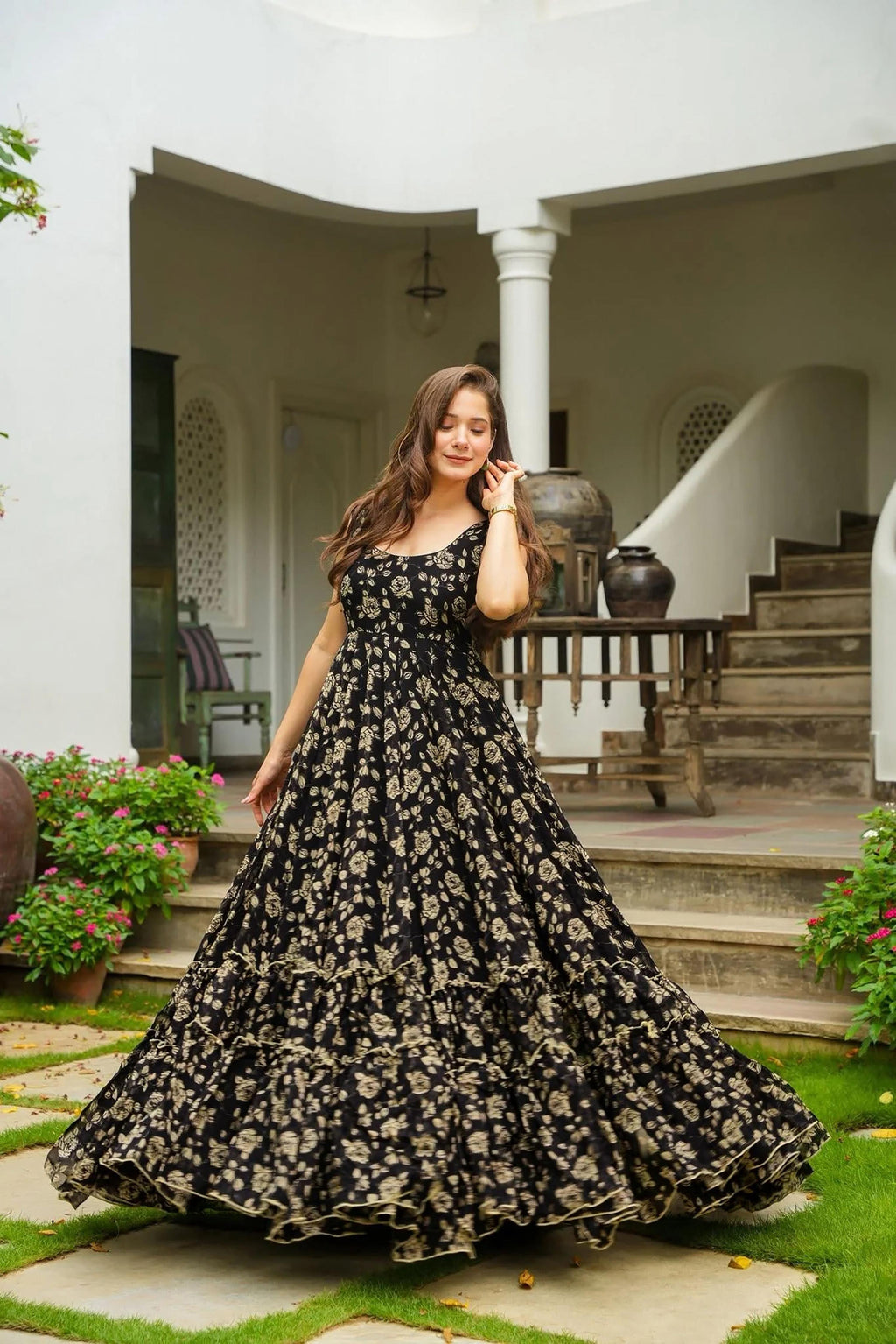 Sonakshi Women's Black Heavy Georgette With Heavy Digital Printed Anarkali Gown Set - Distacart