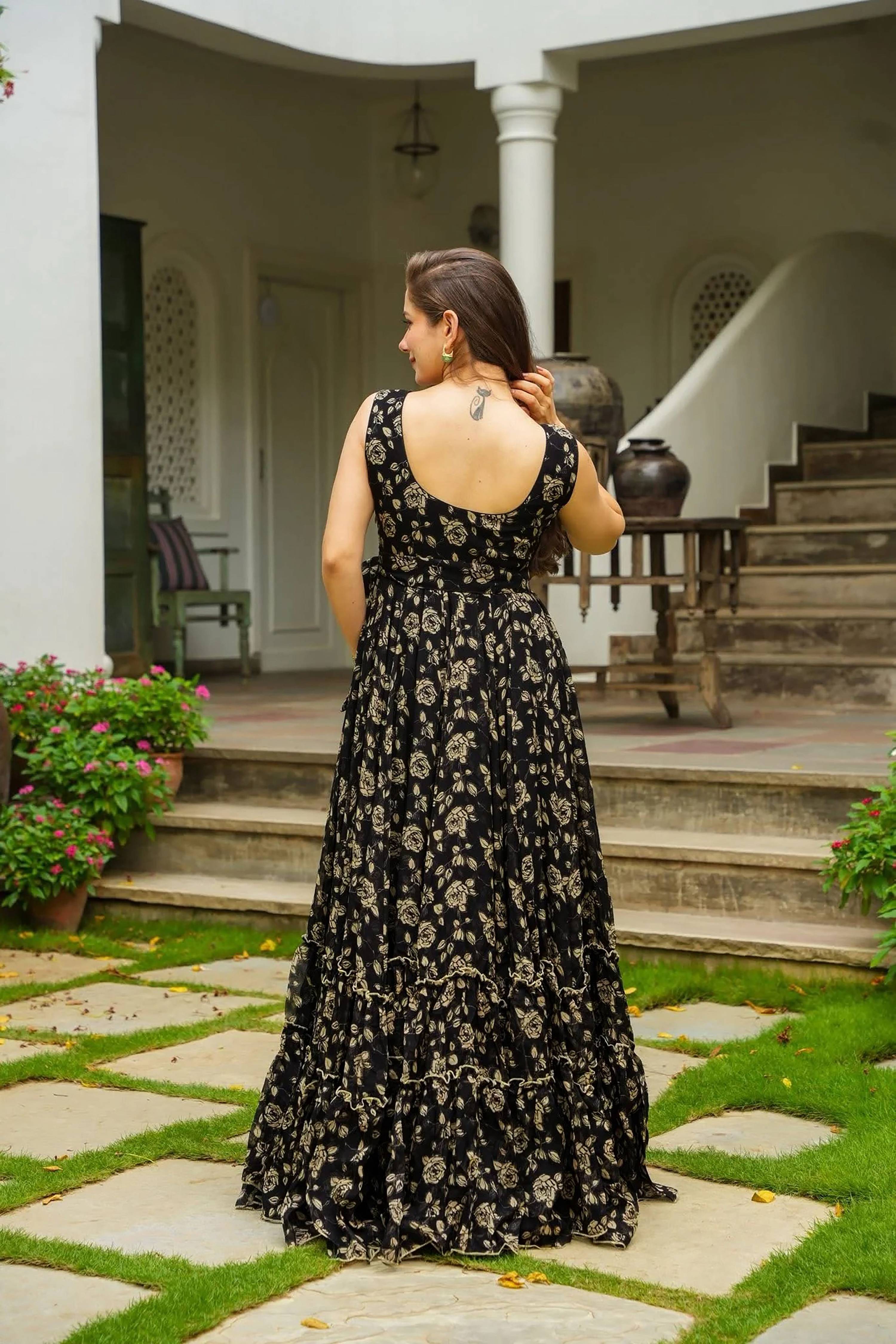 Sonakshi Women's Black Heavy Georgette With Heavy Digital Printed Anarkali Gown Set - Distacart