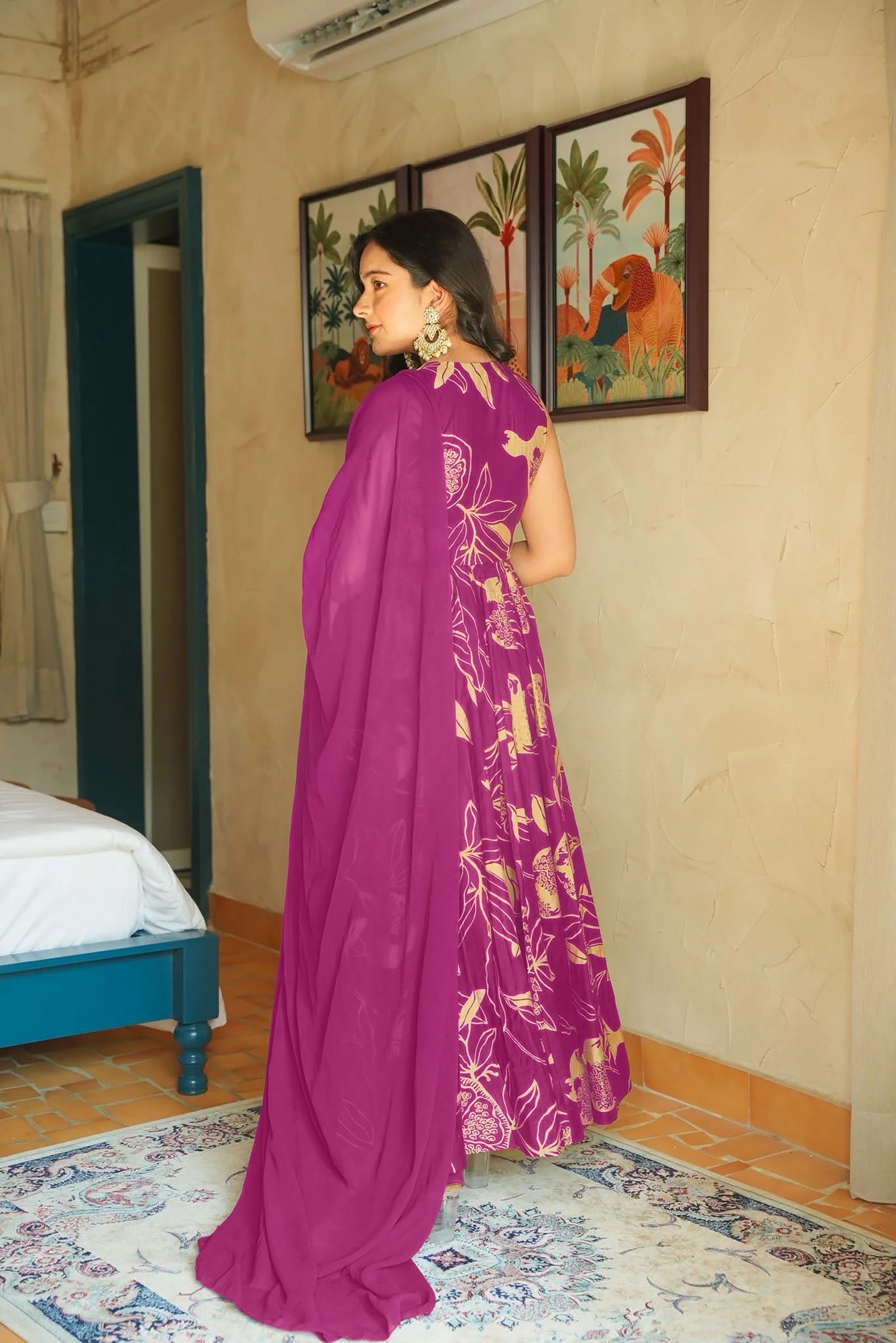 Sonakshi Women's Purple Heavy Rayon With Heavy Digital Printed Anarkali Gown Set With Dupatta - Distacart