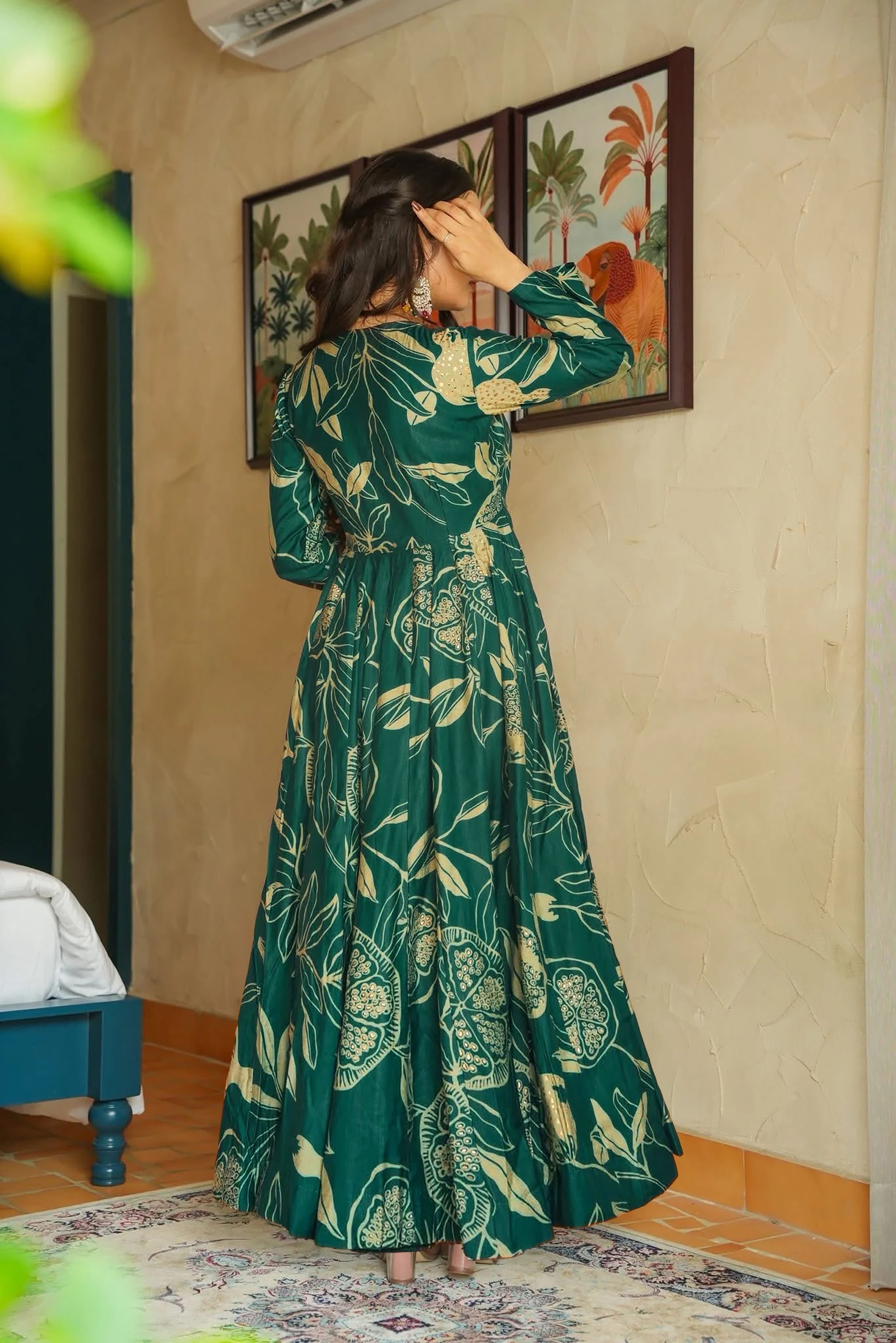 Sonakshi Women's Rama Heavy Rayon With Heavy Digital Printed Anarkali Gown Set With - Distacart