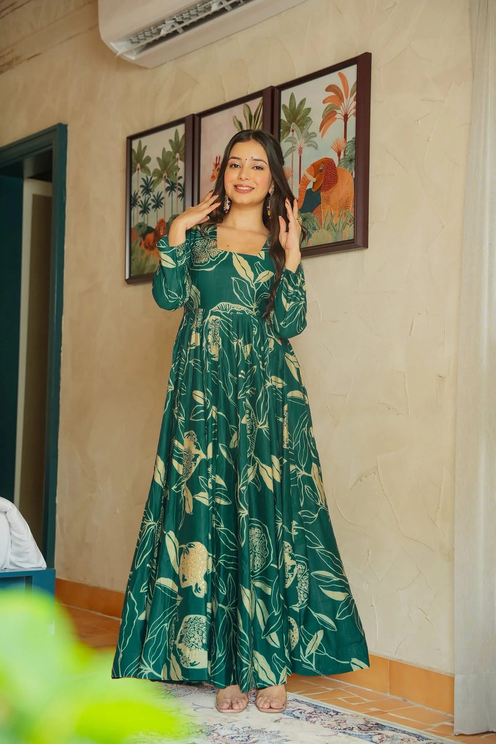 Sonakshi Women's Rama Heavy Rayon With Heavy Digital Printed Anarkali Gown Set With - Distacart