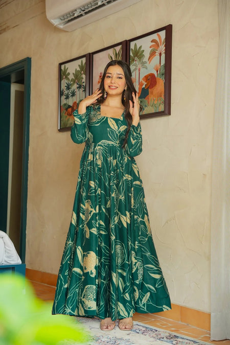 Sonakshi Women's Rama Heavy Rayon With Heavy Digital Printed Anarkali Gown Set With