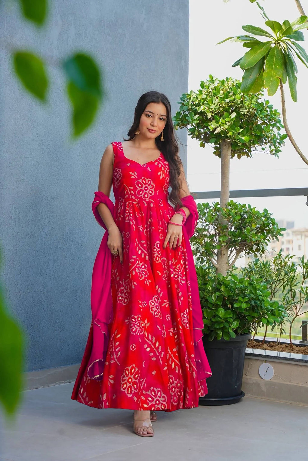 Sonakshi Women's Pink Heavy Rayon With Heavy Digital Printed Anarkali Gown Set With Dupatta - Distacart