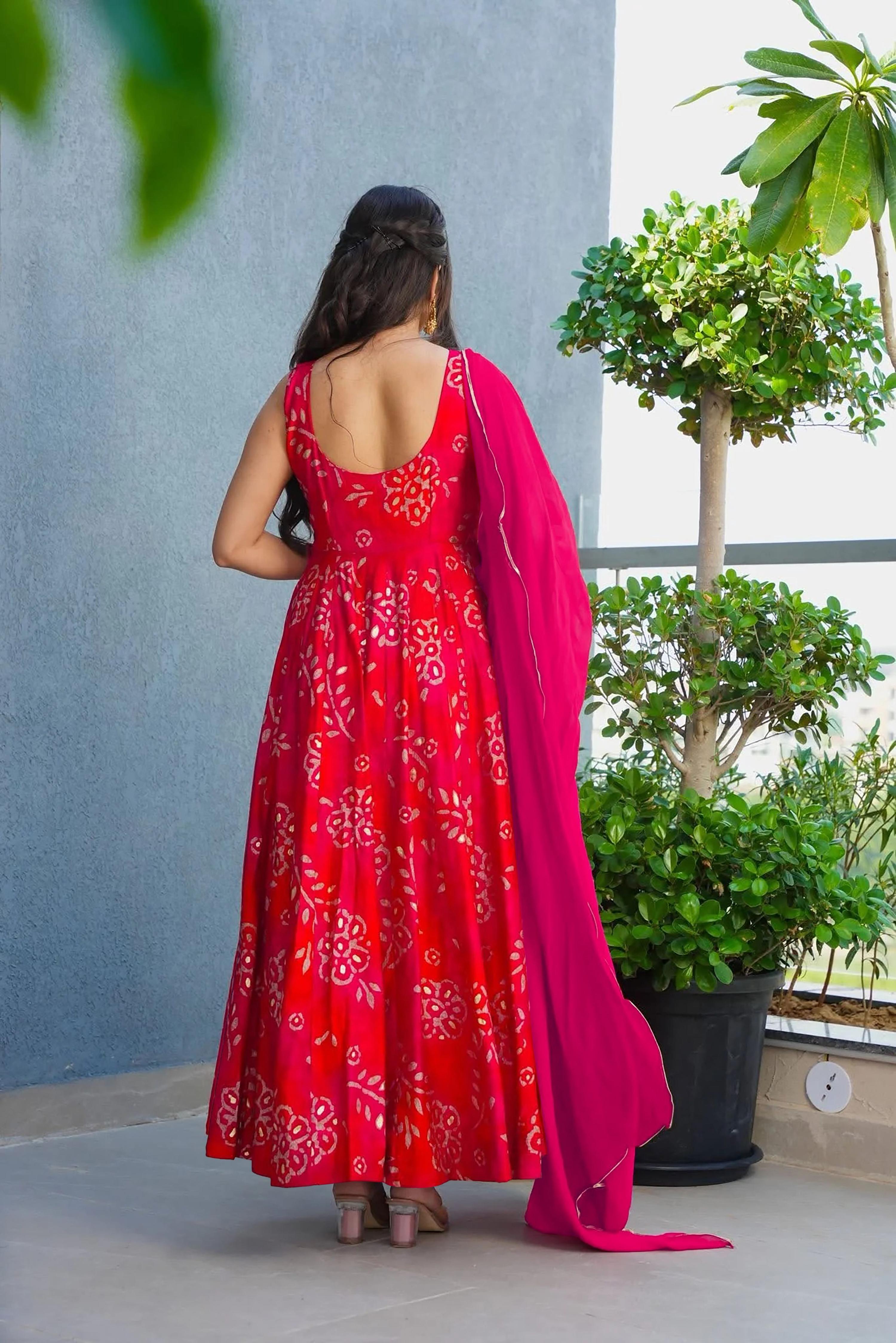 Sonakshi Women's Pink Heavy Rayon With Heavy Digital Printed Anarkali Gown Set With Dupatta - Distacart