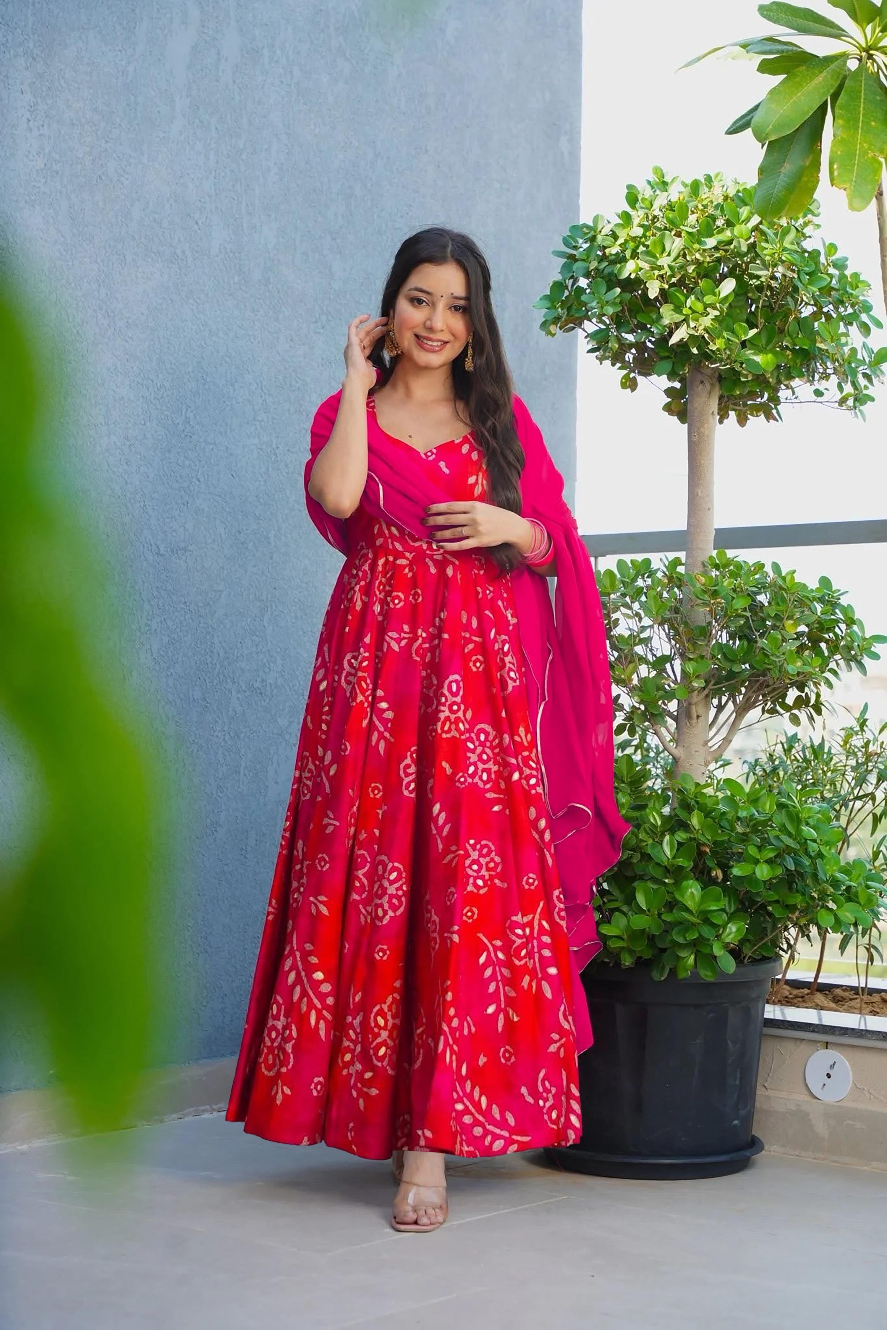 Sonakshi Women's Pink Heavy Rayon With Heavy Digital Printed Anarkali Gown Set With Dupatta - Distacart