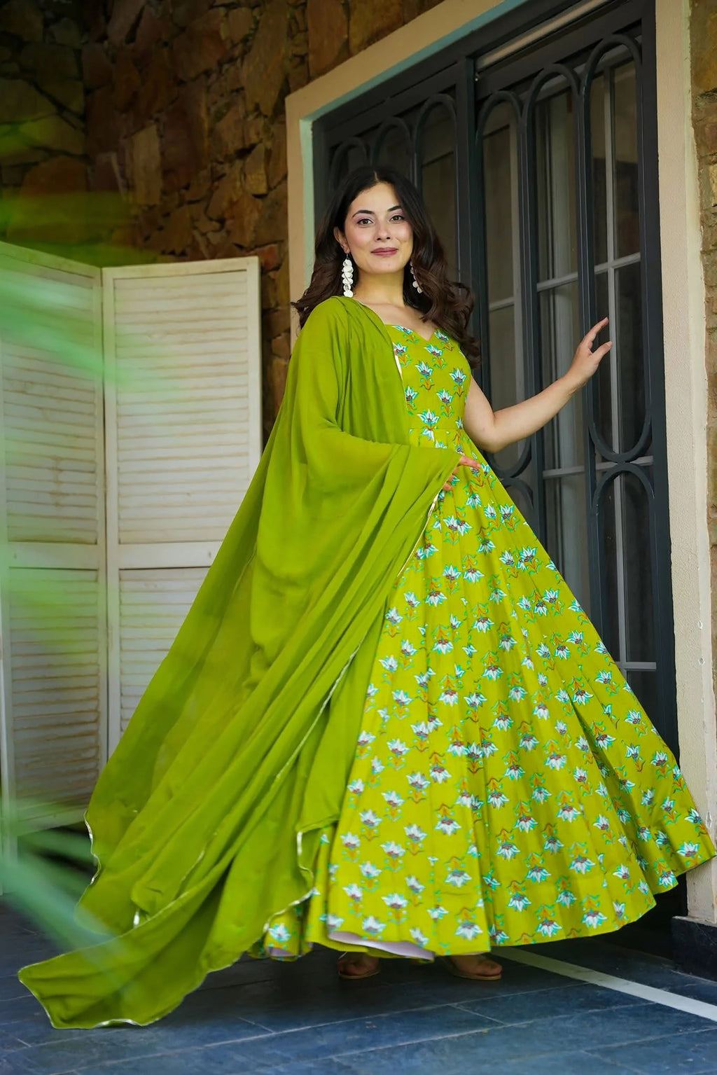 Sonakshi Women's Parrot Heavy Rayon With Heavy Digital Printed Anarkali Gown Set With Dupatta - Distacart