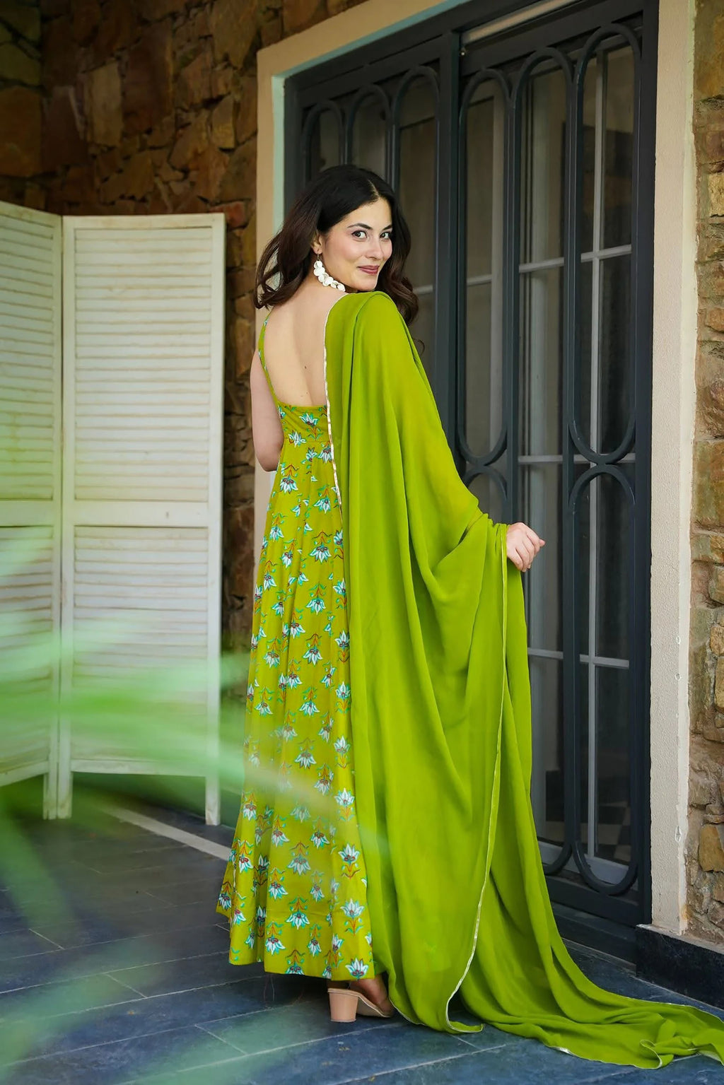 Sonakshi Women's Parrot Heavy Rayon With Heavy Digital Printed Anarkali Gown Set With Dupatta - Distacart