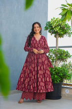 Sonakshi Women's Maroon Heavy Rayon With Heavy Digital Printed Anarkali Gown Set - Distacart